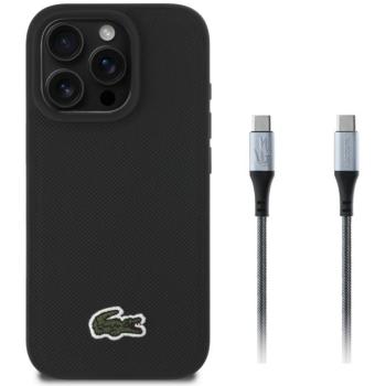 Lacoste Iconic Petit Pique Woven Logo Apple iPhone 16 Pro MagSafe tok + USB-C-USB-C töltő- és adatkábel, fekete kép
