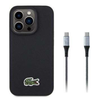 Lacoste Iconic Petit Pique Woven Logo iPhone 15 Pro MagSafe tok USB-C / USB-C kábellel, fekete kép