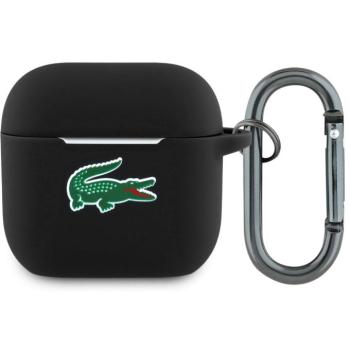 Lacoste Liquid Silicone Croc Logo AirPods 4 szilikon tok karabinerrel, fekete kép