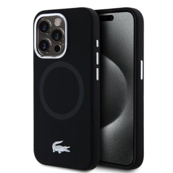 Lacoste Liquid Silicone Microfiber Silver Croc Logo iPhone 15 Pro MagSafe tok, fekete kép