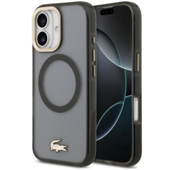 Lacoste PC/TPU Frosted Finish Gold Logo Apple iPhone 17 MagSafe tok kameravédő peremmel, fekete-arany kép