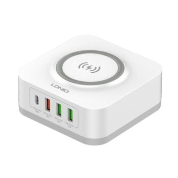 LDNIO hálózati töltő állomás 3 USB+Type-C aljzat (15W, PD gyorstöltő, wireless) FEHÉR kép