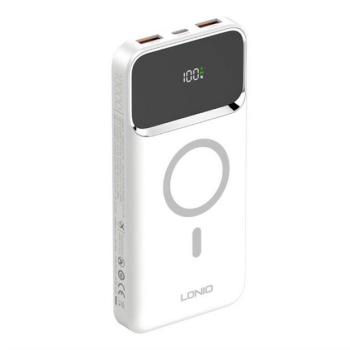LDNIO vésztöltő 2 USB aljzat / Type-C aljzat (10000 mAh, 15W, PD gyorstöltés támogatás, vezeték nélküli töltés) FEHÉR kép