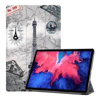 Lenovo Tab P11 (11.0) TB-J606F, mappa tok, Eiffel torony, térkép minta, Trifold, szürke kép