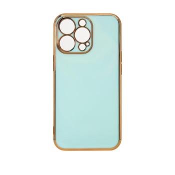 Lighting Color tok iPhone 12 Pro Max készülékhez, zselés tok arany kerettel, menta színű kép