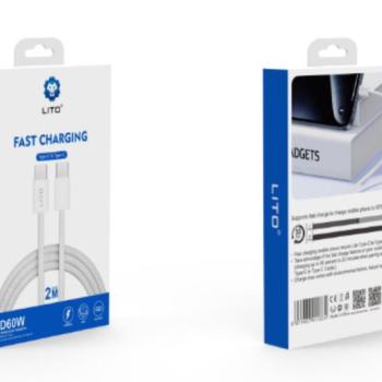Lito Fast Charging PD 60W USB Type-C 2M Adatkábel - Fehér kép