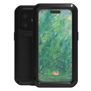 LOVE MEI Powerful defender telefonvédő (fém keret, erős ütésállóság, porálló + képernyővédő üveg) FEKETE Apple iPhone 16 kép