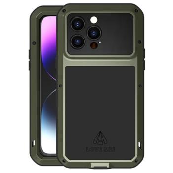 LOVE MEI Powerful defender telefonvédő (fém keret, extrém ütésálló, cseppálló, porálló + Gorilla Glass üveg) SÖTÉTZÖLD Apple iPhone 14 Pro Max kép