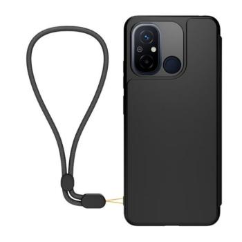 MADE FOR XIAOMI tok álló, bőr hatású (FLIP, oldalra nyíló, bankkártya tartó, asztali tartó funkció + nyakpánt) FEKETE Xiaomi Redmi 12C kép