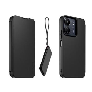 MADE FOR XIAOMI tok álló, bőr hatású (FLIP, oldalra nyíló, kártyazseb + nyakpánt) FEKETE Xiaomi Redmi 13C kép