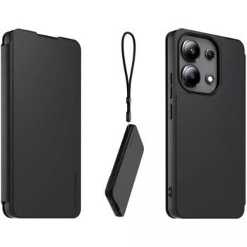 MADE FOR XIAOMI tok álló, bőr hatású (FLIP, oldalra nyíló, kártyazseb + nyakpánt) FEKETE Xiaomi Redmi Note 13 4G kép