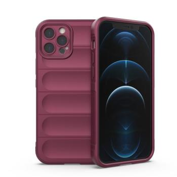 Magic Shield tok iPhone 12 Pro elasztikus páncélozott tok bordó színben kép