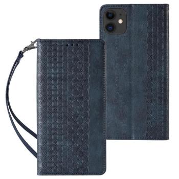 Mágneses tok pánttal iPhone 12 tokhoz tok pénztárca + mini nyaklánc medál kék kép