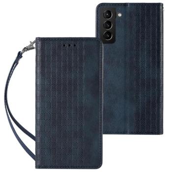 Mágneses tok pánttal Samsung Galaxy S22 + (S22 Plus) tok pénztárca + Mini nyaklánc függő kék kép
