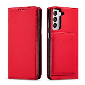 Magnet Card Case tok Samsung Galaxy S22 + (S22 Plus) tok pénztárca kártyatartó piros kép