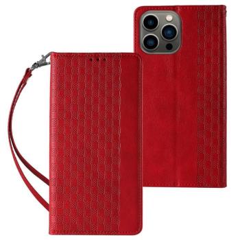 Magnet Strap Case iPhone 14 Plus tok Flip pénztárca Mini Lanyard állvánnyal Piros kép