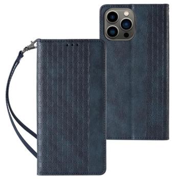Magnet Strap Case iPhone 14 Pro Max Flip Wallet Mini Lanyard Stand kék kép