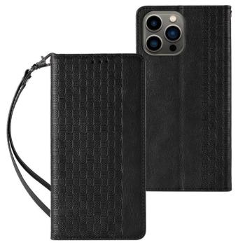 Magnet Strap Case Samsung Galaxy S23 mágneses flipes tok pénztárcával, állvánnyal, kis pánttal, fekete kép