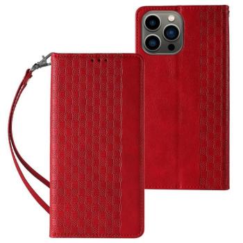 Magnet Strap Case Samsung Galaxy S23+ mágneses flipes tok pénztárcával, állvánnyal, kis pánttal, piros kép