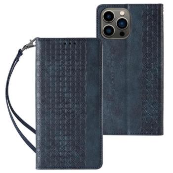 Magnet Strap Case Samsung Galaxy S23 Ultra mágneses flipes tok pénztárcával, állvánnyal, kis pánttal, kék kép