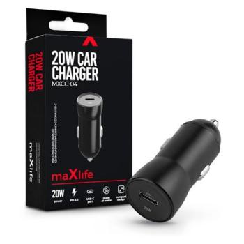 Maxlife szivargyújtós töltő adapter Type-C bemenettel - 20W - Maxlife MXCC-04 PD3.0 + QC3.0 Car Charger - fekete kép