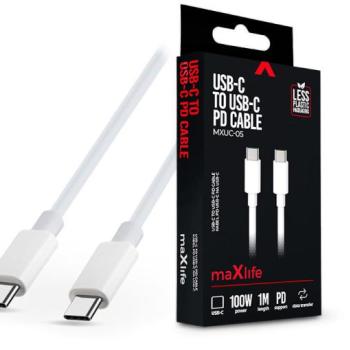 Maxlife Type-C - Type-C adat- és töltőkábel 1 m-es vezetékkel - Maxlife MXUC-05 USB-C to USB-C PD Cable - 100W - fehér kép