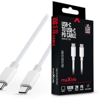 Maxlife Type-C - Type-C adat- és töltőkábel 2 m-es vezetékkel - Maxlife MXUC-05 USB-C to USB-C PD Cable - 100W - fehér kép