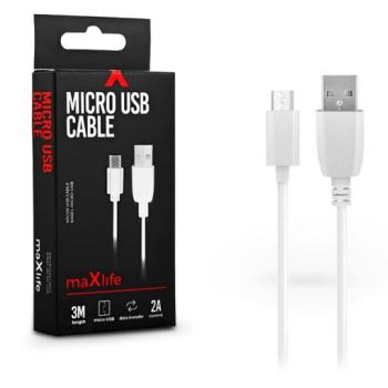 Maxlife USB - micro USB adat- és töltőkábel 3 m-es vezetékkel - Maxlife Micro USB Cable - 5V/2A - fehér kép