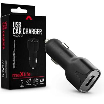 Maxlife USB szivargyújtó töltő adapter - Maxlife MXCC-01 USB Car Fast Charger - 5V/2,1A - fekete kép