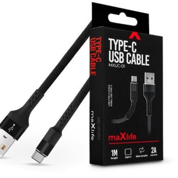 Maxlife USB - USB Type-C adat- és töltőkábel 1 m-es szövet vezetékkel - Maxlife MXUC-01 USB Type-C Cable - 5V/2A - fekete kép