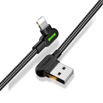 MCDODO adatkábel (USB - lightning 8pin, 2.4A, 120cm, 90 fokos, LED fény) FEKETE Apple IPAD, IPAD 2, IPAD (3rd Generation) kép