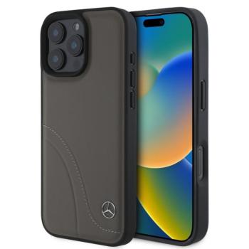 Mercedes Curved Stitches Leather Apple iPhone 16 Pro MagSafe kompatibilis tok kameravédő peremmel, barna kép
