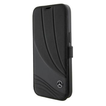 Mercedes MEBKP15L8ROLK iPhone 15 Pro 6.1&quot; fekete könyvtok bőr Hullámos minta kép