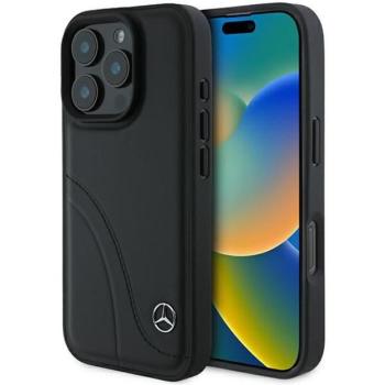 Mercedes MEHCP16L23RBCSK MB Curved Stitches Leather keménytok iPhone 16 Pro - fekete kép