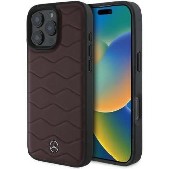 Mercedes MEHCP16X23RWRSR MB Waves Leather keménytok iPhone 16 Pro Max - piros kép