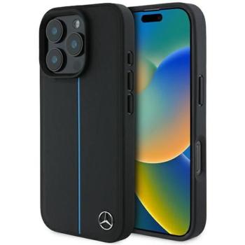 Mercedes MEHMP16L23RURBK MB Blue Line Leather MagSafe keménytok iPhone 16 Pro - fekete kép