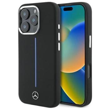 Mercedes MEHMP16L23SUMBK Silicone Blue Stripe MagSafe keménytok iPhone 16 Pro - fekete kép