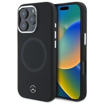 Mercedes MEHMP16L23SUTTK Silicone Tonal Logo MagSafe-kompatibilis keménytok iPhone 16 Pro - fekete kép