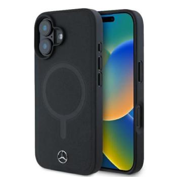 Mercedes MEHMP16S23RCMK Plain Smooth Leather MagSafe keménytok iPhone 16 - fekete kép