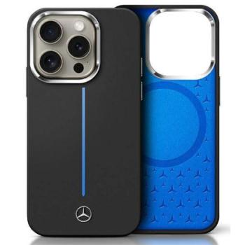 Mercedes MEHMP16S23SUMBK Silicone Blue Stripe MagSafe-kompatibilis keménytok iPhone 16 - fekete kép
