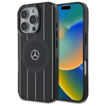 Mercedes MEHMP16X23HRSK MB Double Layer Crossed Lines MagSafe-kompatibilis keménytok iPhone 16 Pro - fekete kép