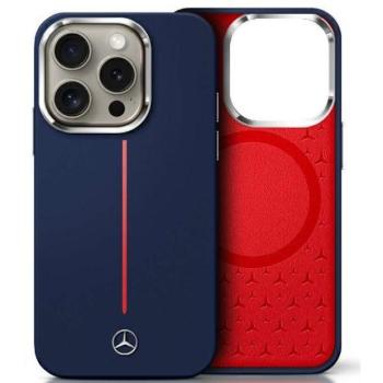 Mercedes MEHMP16X23SUMRV Silicone Red Stripe MagSafe-kompatibilis keménytok iPhone 16 Pro - tengerészkék kép