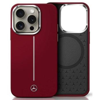 Mercedes MEHMP16X23SUMSR Silicone White Stripe MagSafe-kompatibilis keménytok iPhone 16 Pro - piros kép
