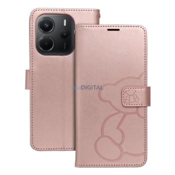 MEZZO könyvtok Xiaomi Redmi Note 14 4G - rózsaarany szín &quot;maci&quot; kép