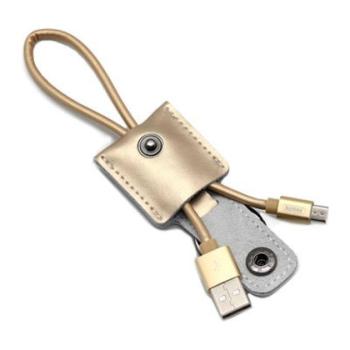 Micro usb adatkábel, 2.1A, 0.3m, bőr, arany, Remax RC-079m kép