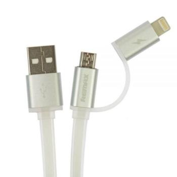 Micro USB adatkábel iPhone 8pin átalakítóval, fém csatlakozóval, 2.1A, 1m, fehér, Remax RC-020t kép