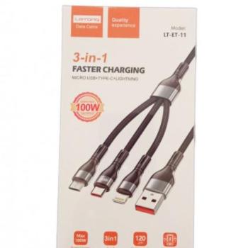 Micro USB / Type-C / iPhone 8pin adatkábel, Super Charge, 100W, 1.2m, szürke, Letang LT-ET-11 kép
