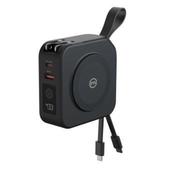 Mobile Origin 10000mAh Powerbank és 20W hálózati töltő adapter beépített Lightning és USB-C kábellel, fekete kép