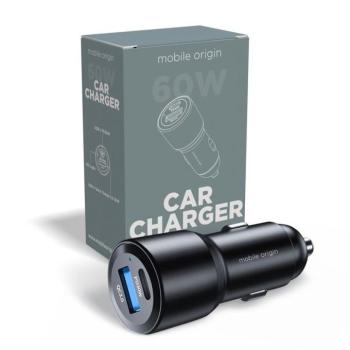 Mobile Origin autós töltő, USB, USB-C, 60 W, fekete kép