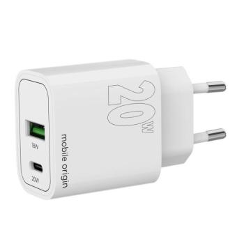 Mobile Origin PD 20W 1 USB-A + 1 USB-C hálózati töltő, fehér kép